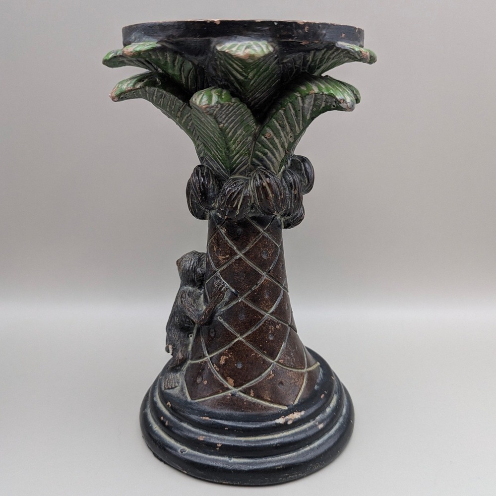 Vintage Style Monkey Palm Tree Coconuts Pillar Candle Stands Holders - Set of 2 - Picture 4 of 16